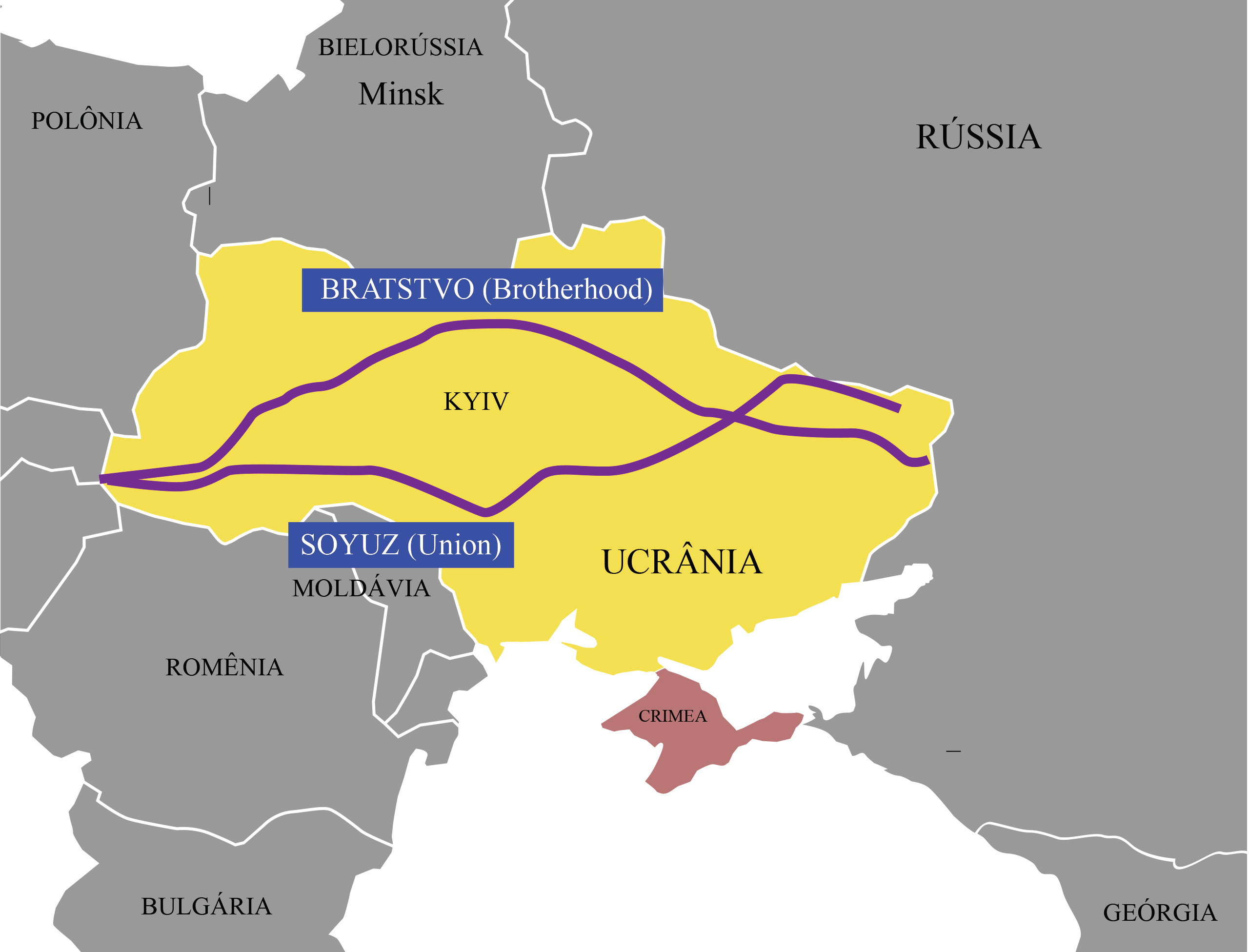 Figura 3 – Mapa com gasodutos russos instalados em território ucraniano. Fonte: Infográfico publicado pela CNN Portugal (Rodrigues 2022)